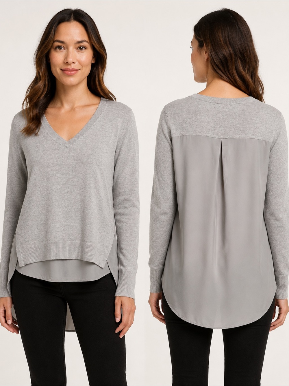 Banana Republic Light Gray V-Neck Sweater with Layered Back XS